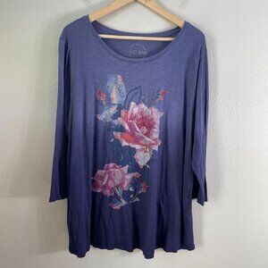 Lucky Brand Womens Plus 2X Floral 3/4 Sleeve Tunic Top T Shirt
